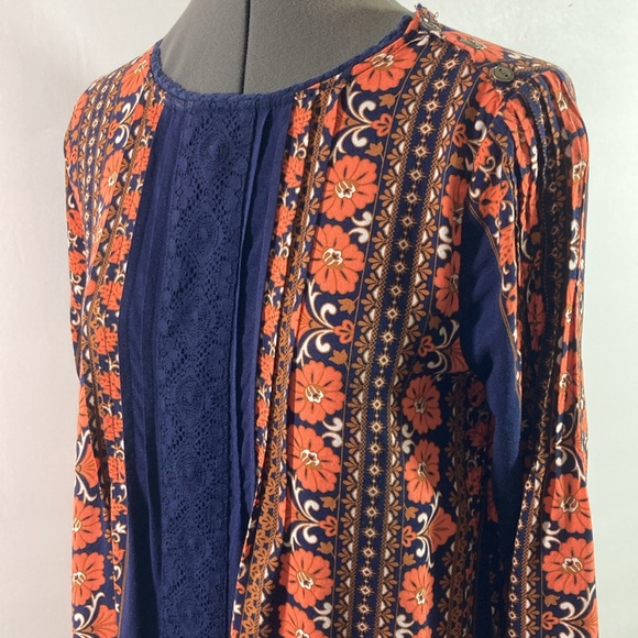 Matilda Jane Top/Blouse Women Size S Orange Floral w Navy inserts Elastic Sleeve - Picture 5 of 10